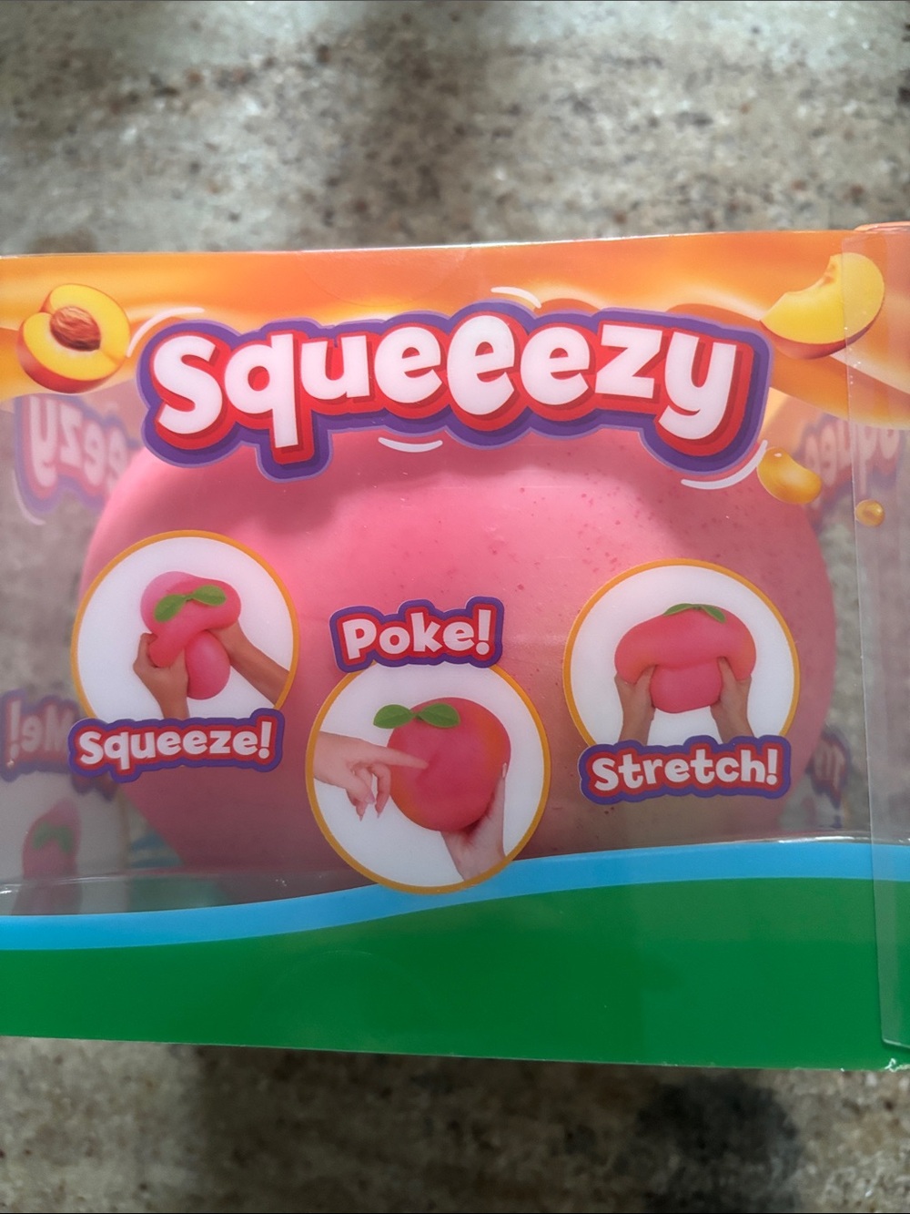 NWT Sunny days Squeezy Peach Squishy Toy - Pink Peach with Green Leaves